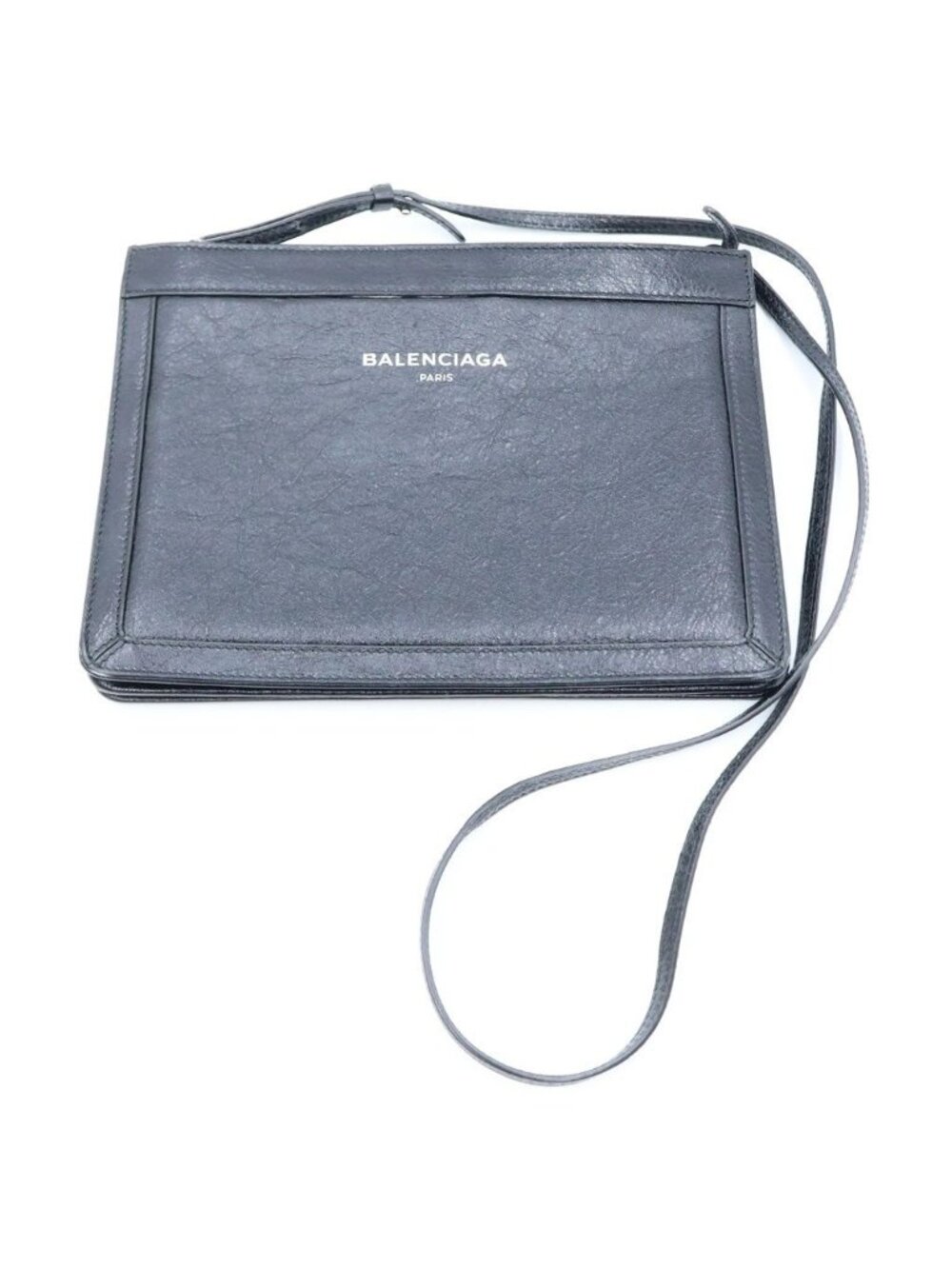 Balenciaga Navy Pochette Leather Shoulder Bag Silver Black